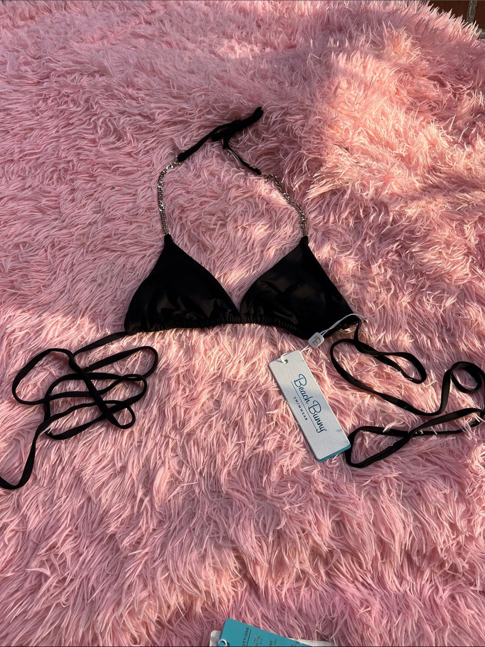 Beach Bunny Black Chain-Strap Triangle Bikini Top